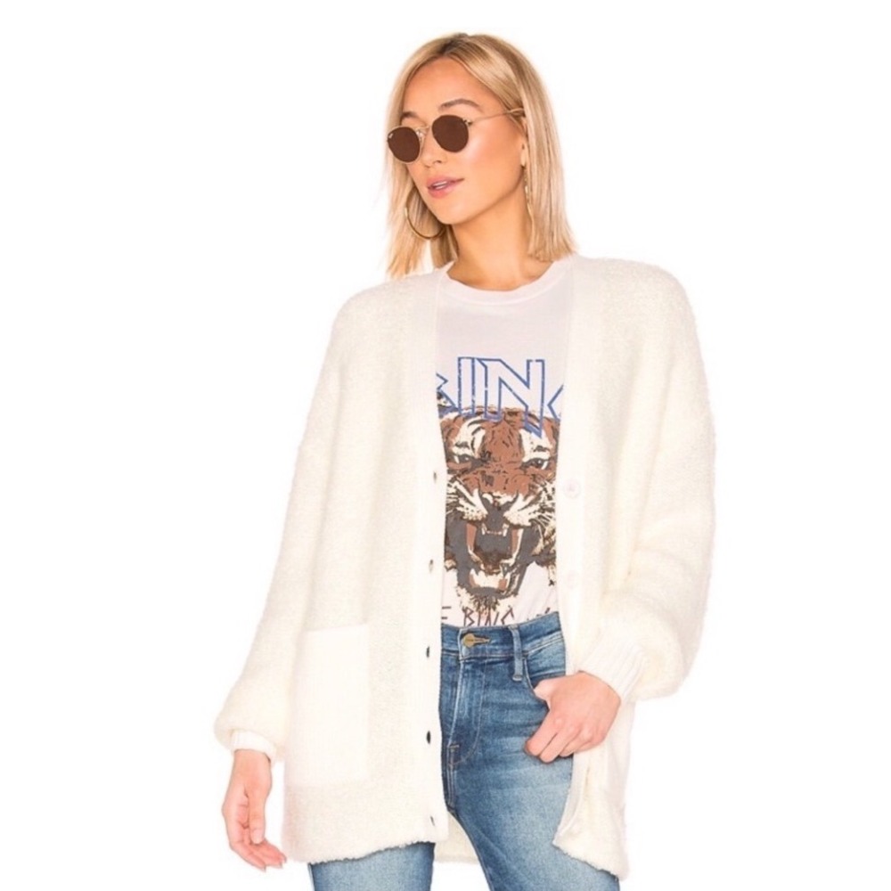 Tularosa Button Front Teddy Cardigan Sweater Revolve Ivory‎ Boucle Oversized XS
